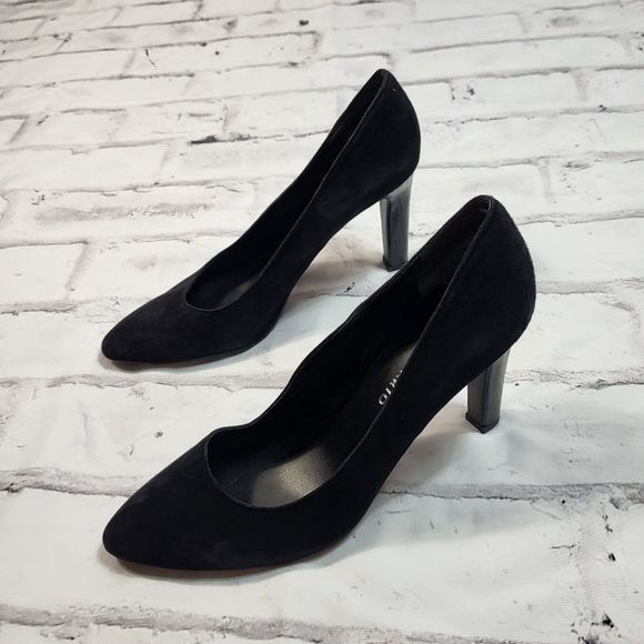 FRANCO SARTO Black Suede Pointed Toe Block Heel Pumps Size 8 - Picture 3 of 5